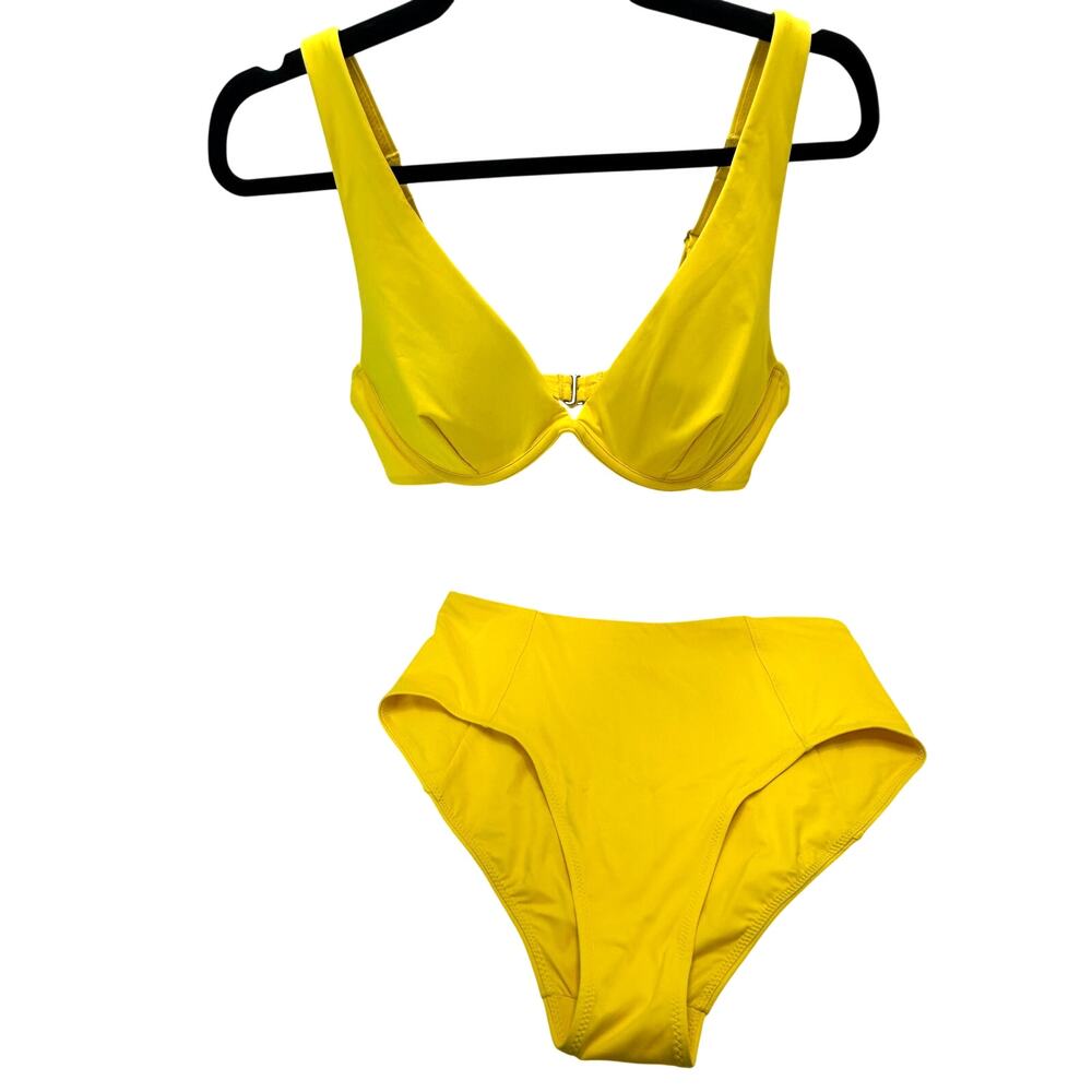 Athleta Bikini Bra/High Waisted Bottom Yellow 2 Pcs Swimsuit Women 40B/C Med NWT